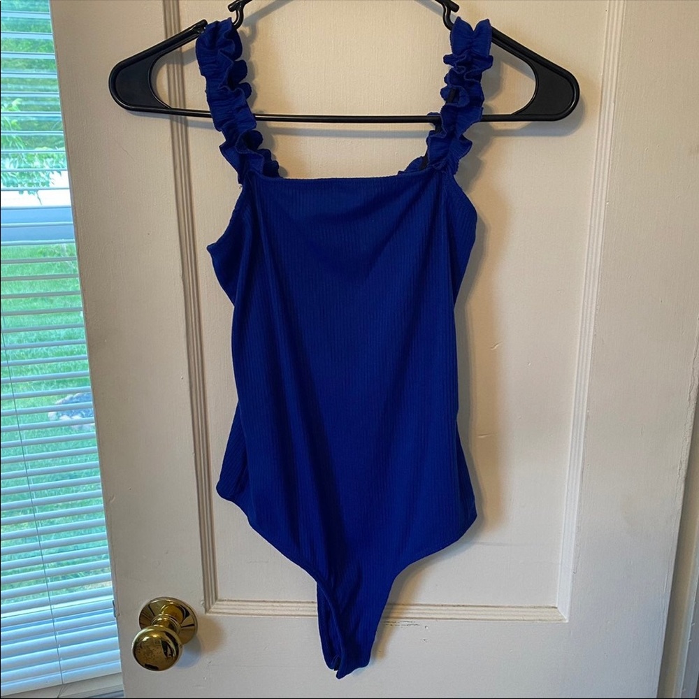 Blue Ruffle Sleeve Bodysuit
